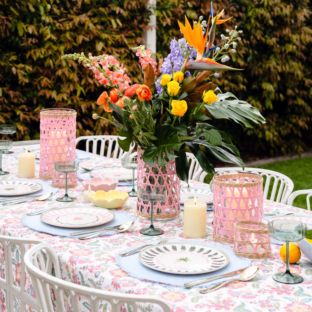 Island Wrapped Pink & Wicker Hurricane/Vase - Small