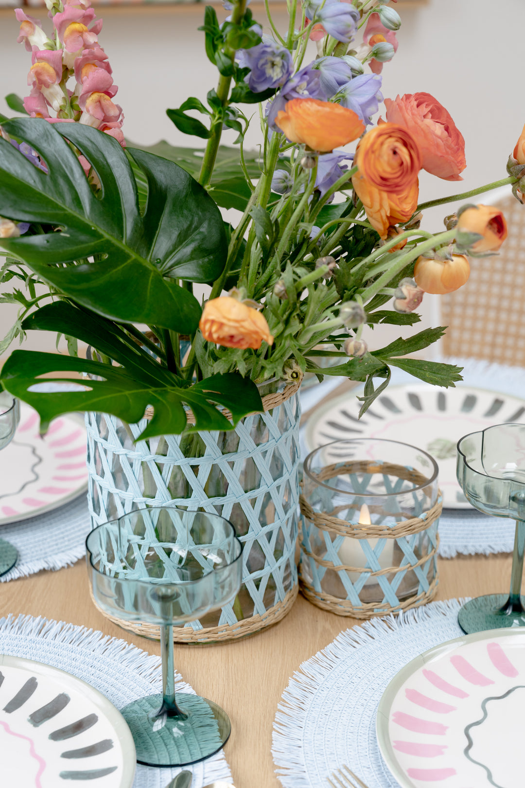 Island Wrapped Light Blue & Natural Hurricane/Vase - X Small