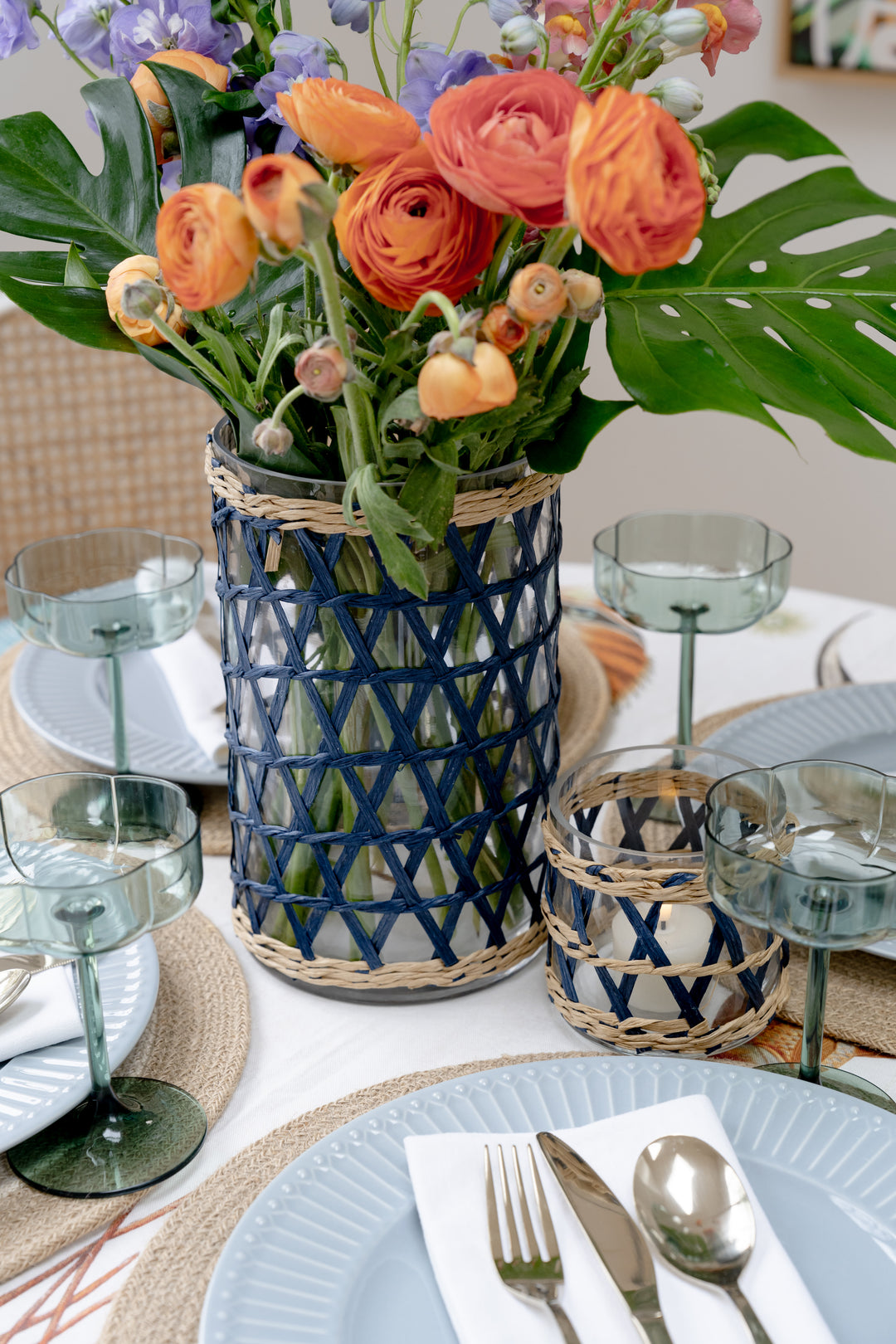 Island Wrapped Navy & Natural Hurricane/Vase - Large