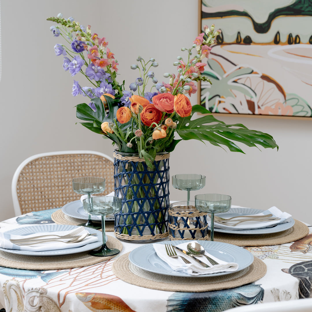 Island Wrapped Navy & Natural Hurricane/Vase - Small