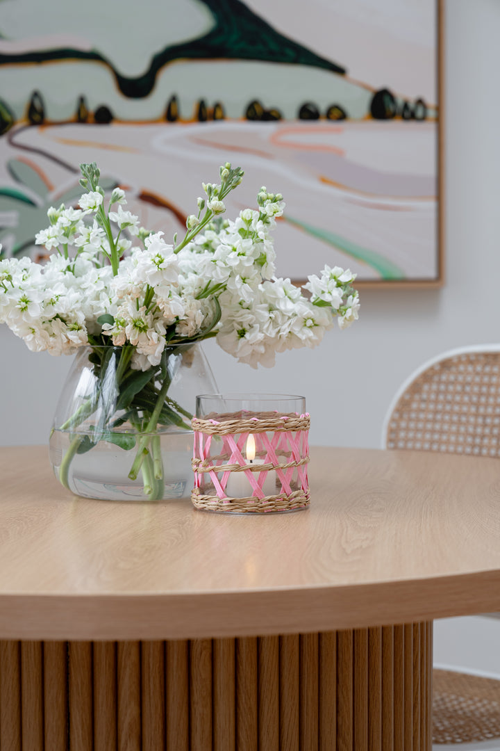 Island Wrapped Pink & Wicker Hurricane/Vase - X Small