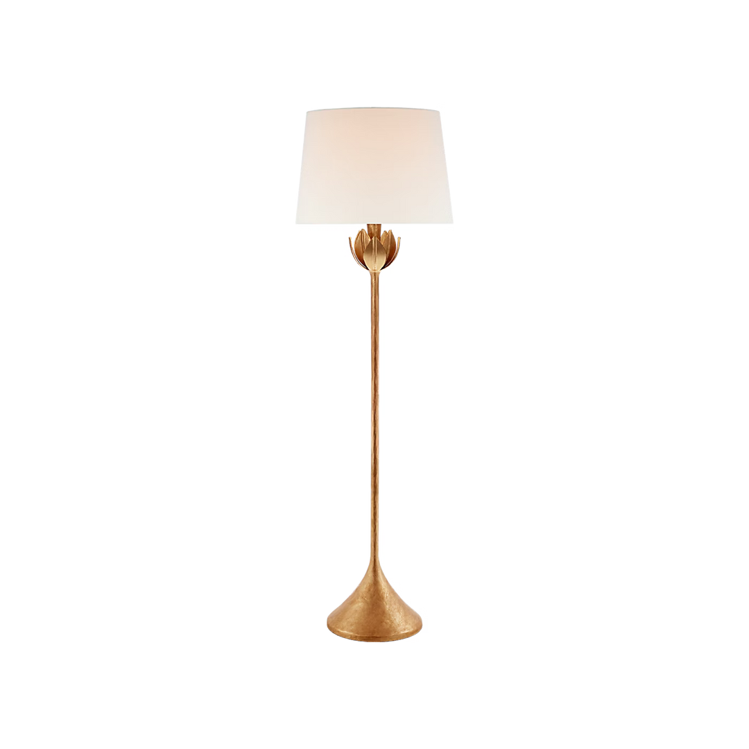 Alberto Large Floor Lamp in Antique Gold Leaf with Linen Shade
