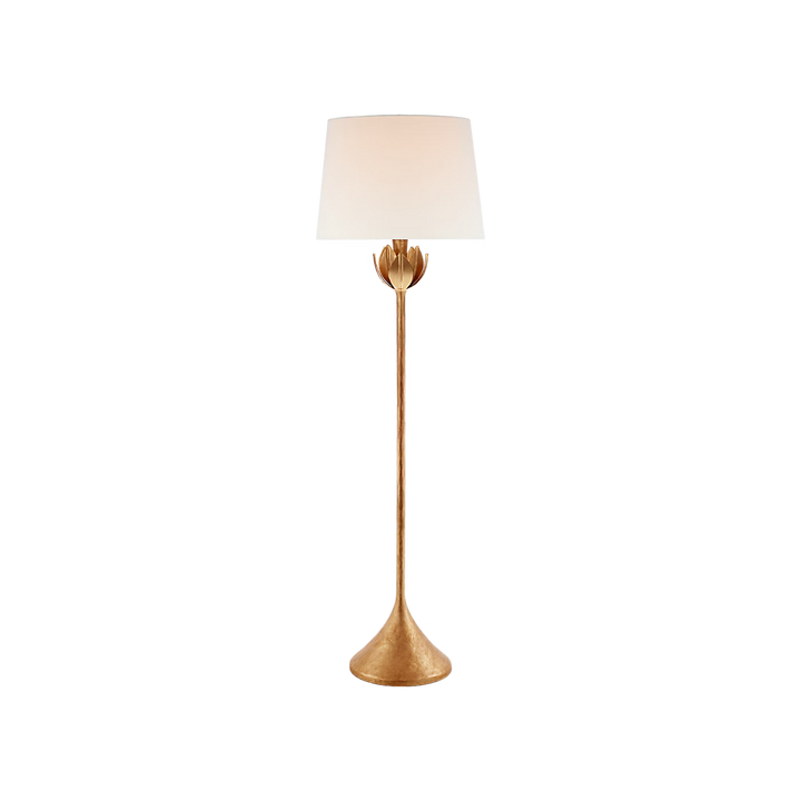 Alberto Large Floor Lamp in Antique Gold Leaf with Linen Shade