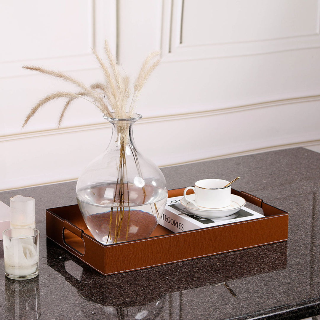 Rectangular Montana Tan Leather Tray