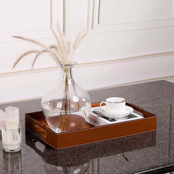 Rectangular Montana Tan Leather Tray
