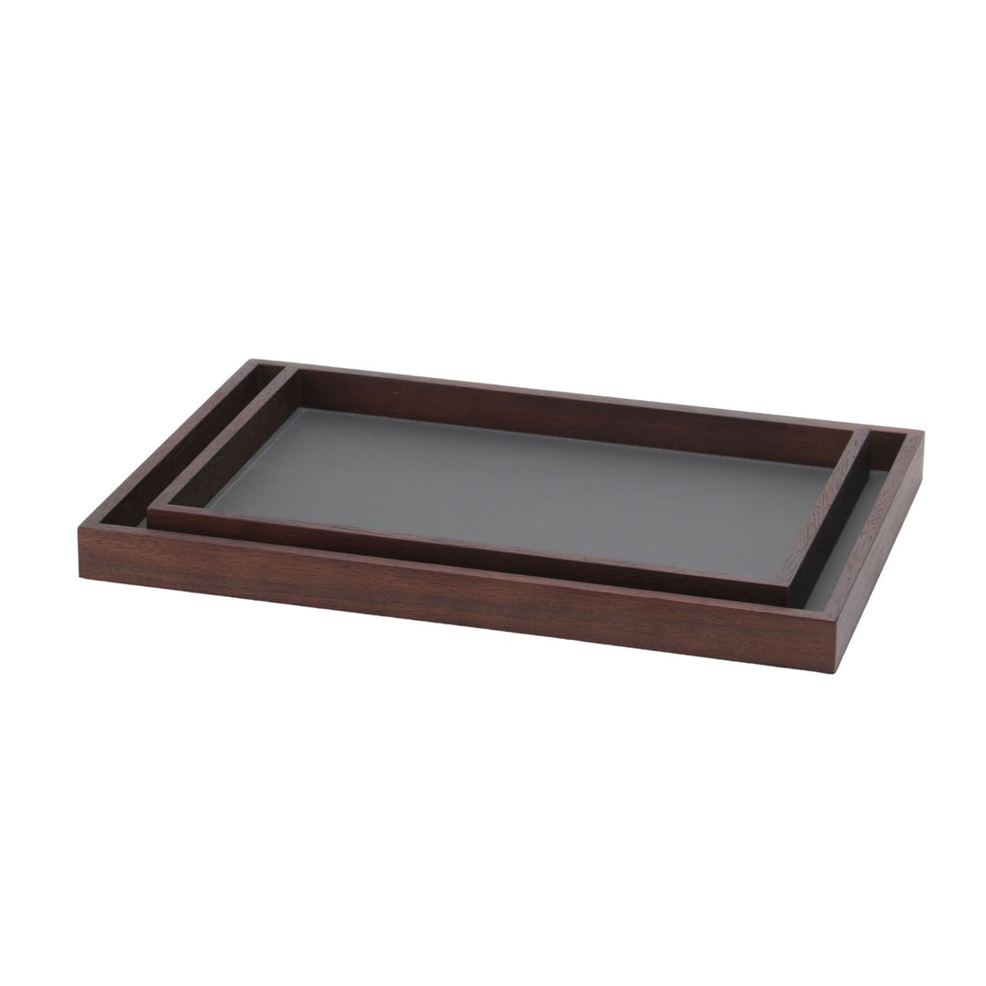 Rectangular Tray with Faux Grey Leather - Large