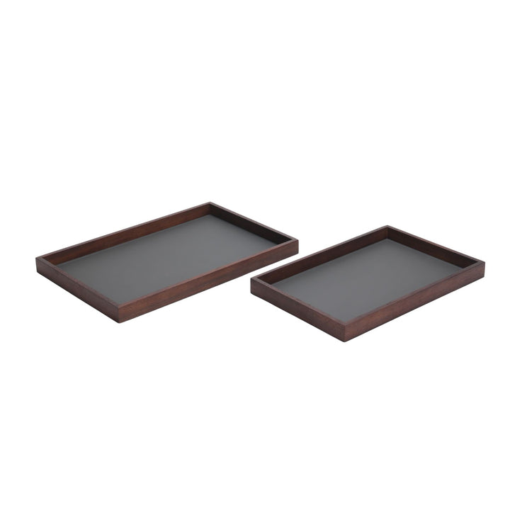 Rectangular Tray with Faux Grey Leather - Large