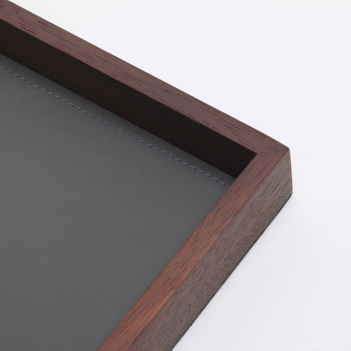 Rectangular Tray with Faux Grey Leather - Large