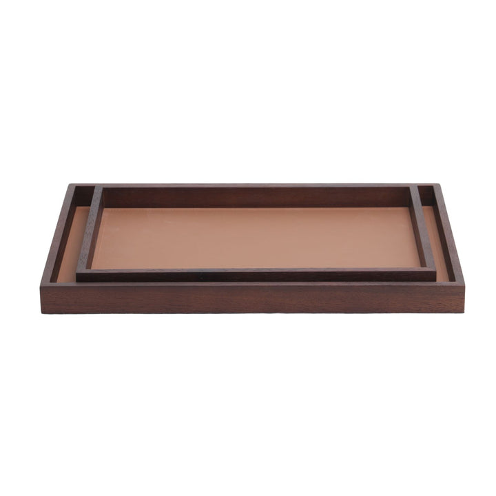 Rectangular Tray with Faux Brown Leather - Large