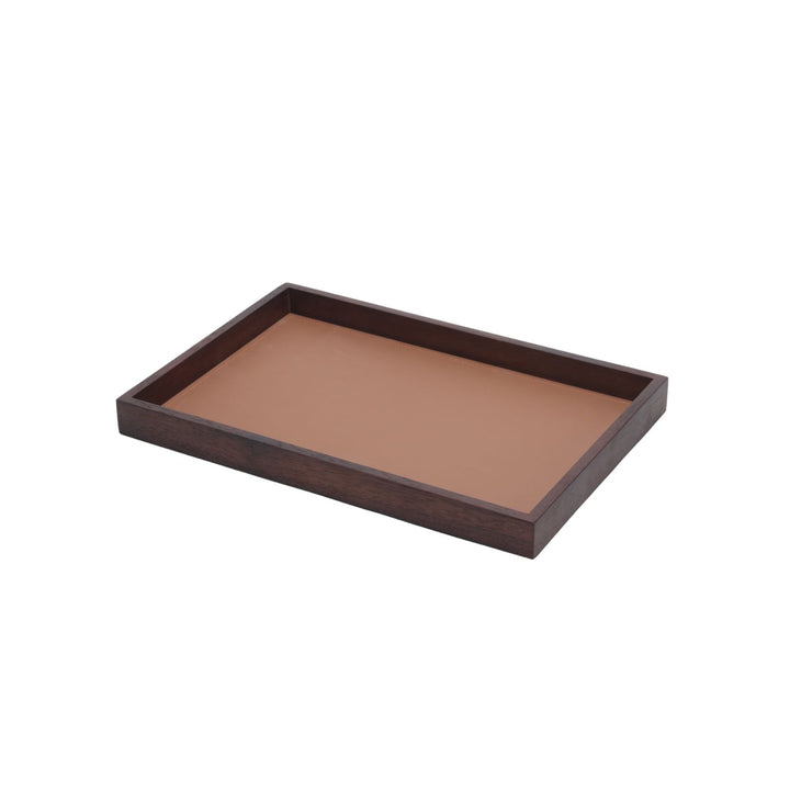 Rectangular Tray with Faux Brown Leather - Small