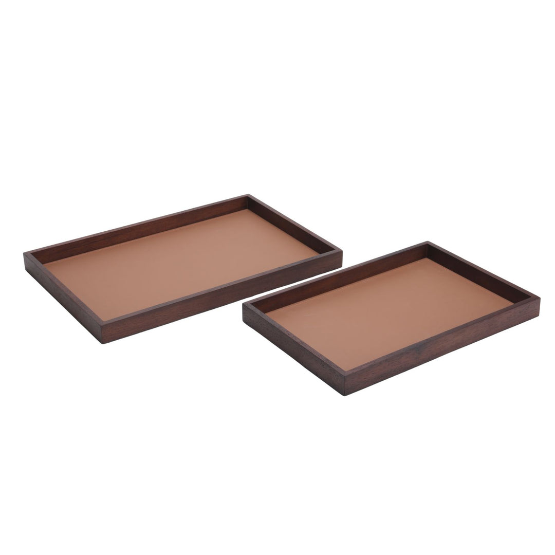 Rectangular Tray with Faux Brown Leather - Large