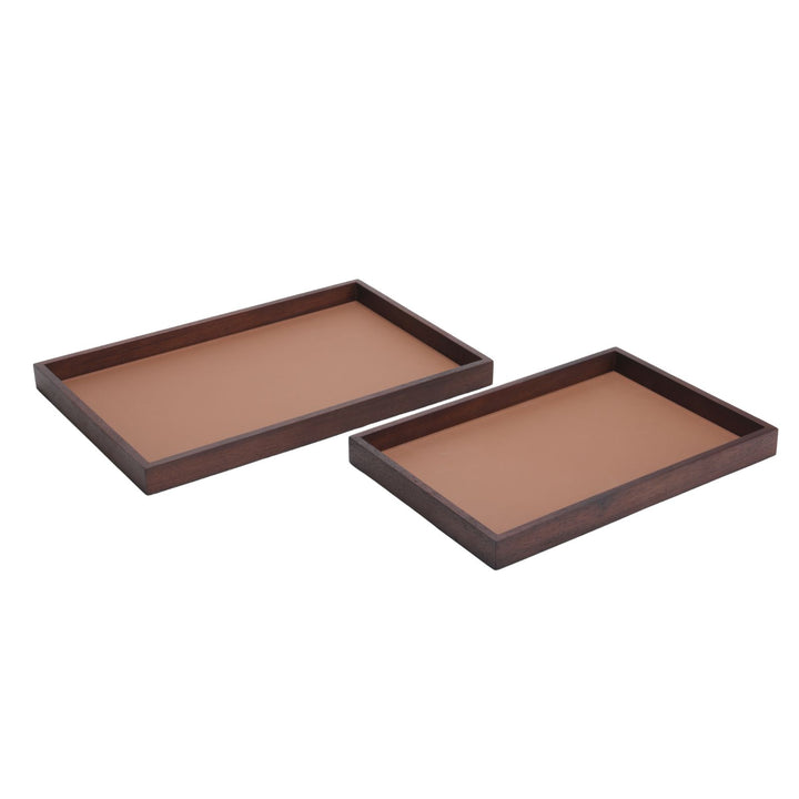 Rectangular Tray with Faux Brown Leather - Large