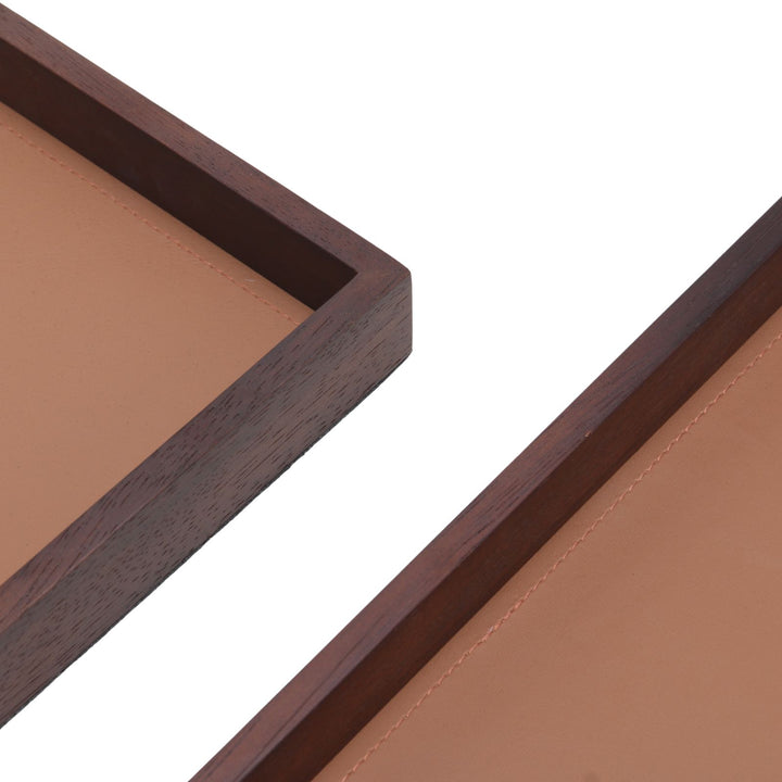 Rectangular Tray with Faux Brown Leather - Large