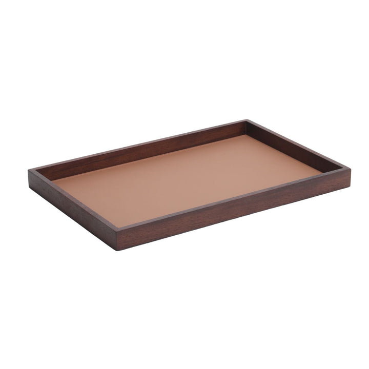 Rectangular Tray with Faux Brown Leather - Large