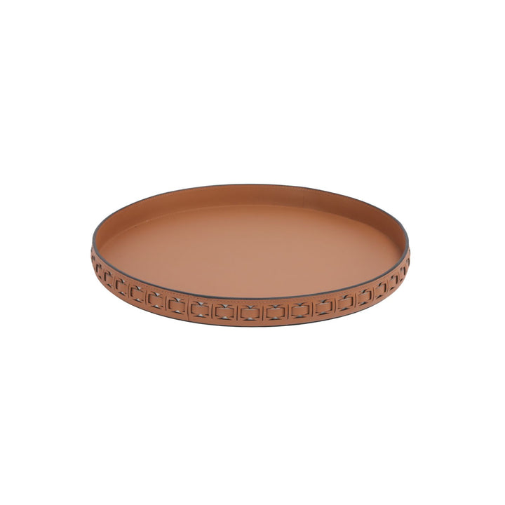 Intreccio Tan Round Leather Tray - Large