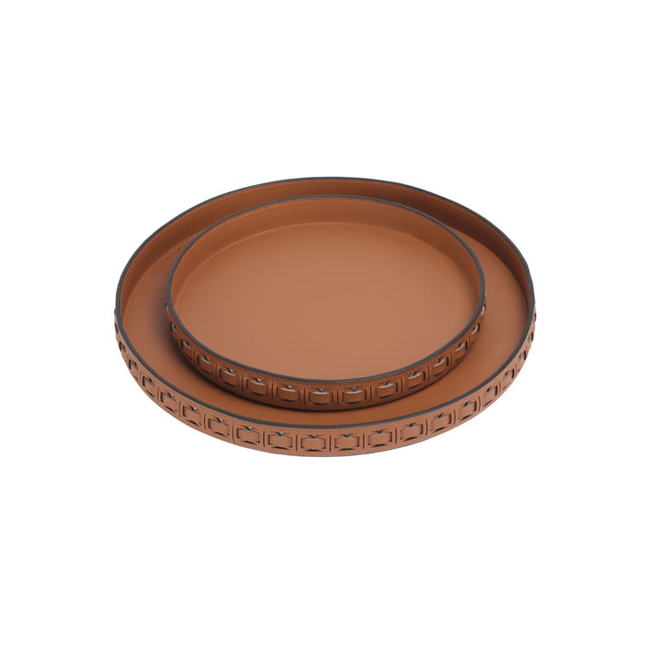 Intreccio Tan Round Leather Tray - Large