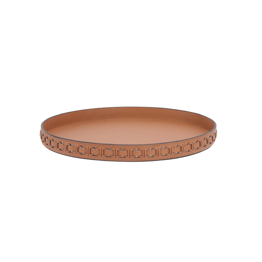 Intreccio Tan Round Leather Tray - Large