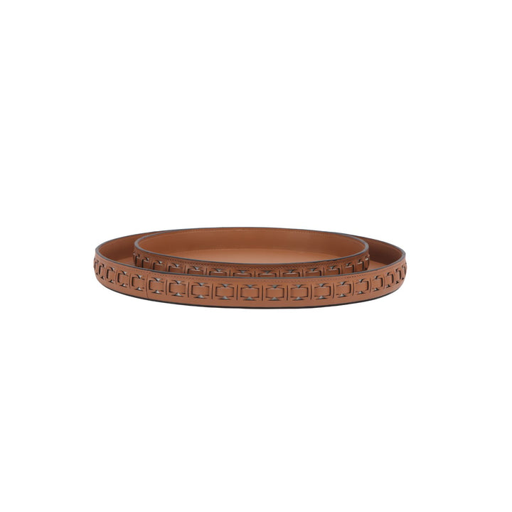 Intreccio Tan Round Leather Tray - Large