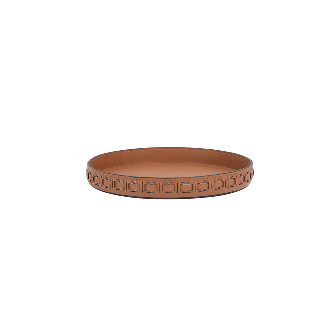 Intreccio Tan Round Leather Tray - Small