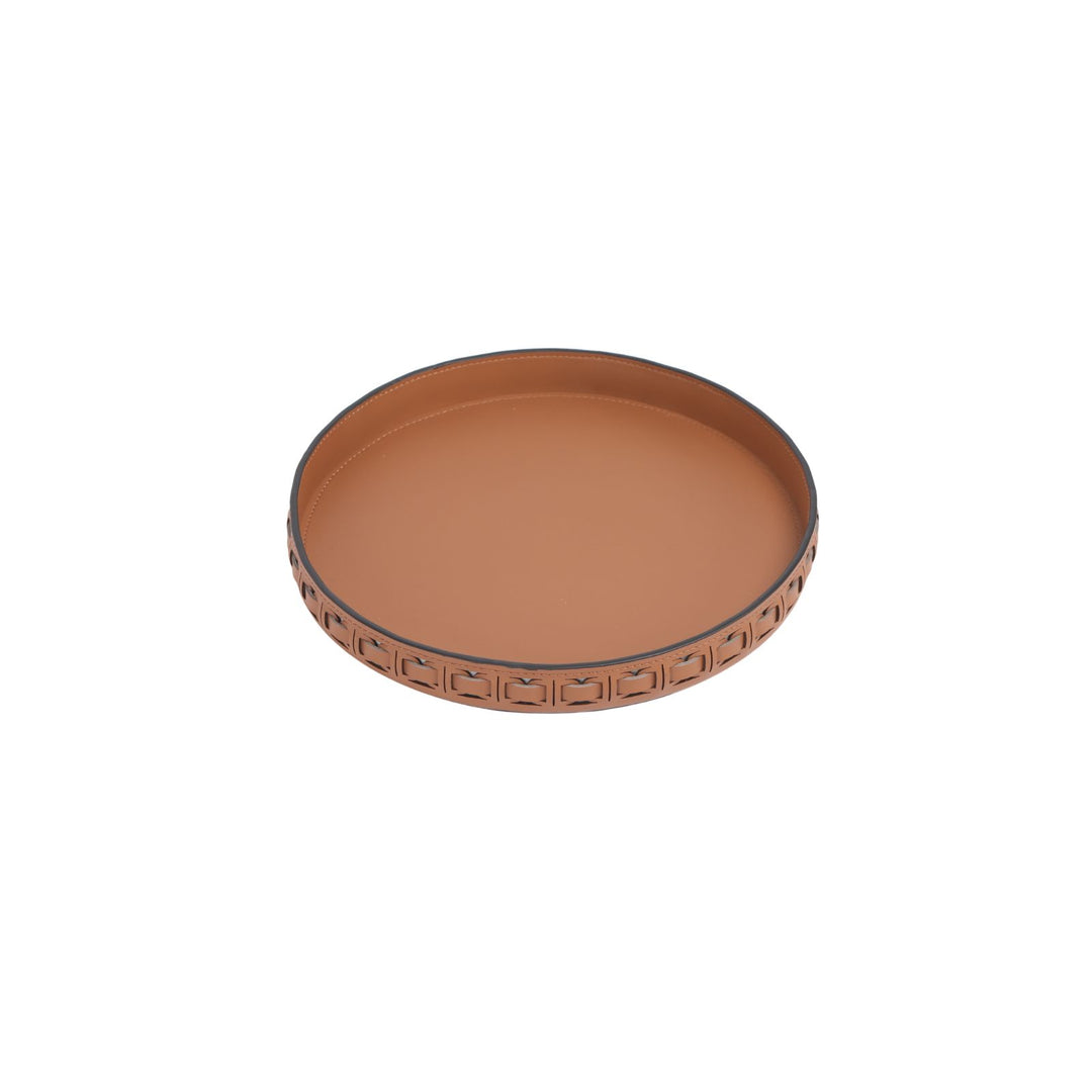 Intreccio Tan Round Leather Tray - Small
