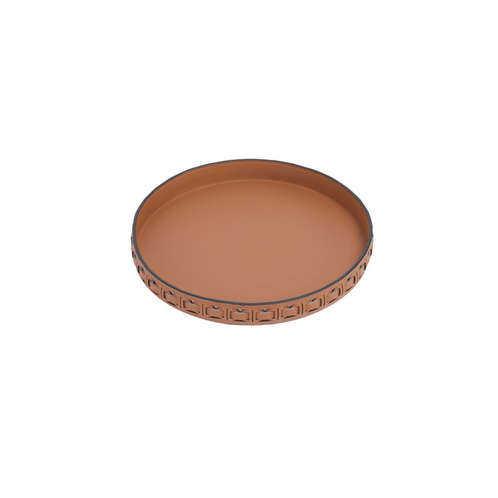Intreccio Tan Round Leather Tray - Small