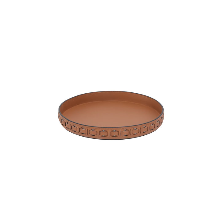 Intreccio Tan Round Leather Tray - Small