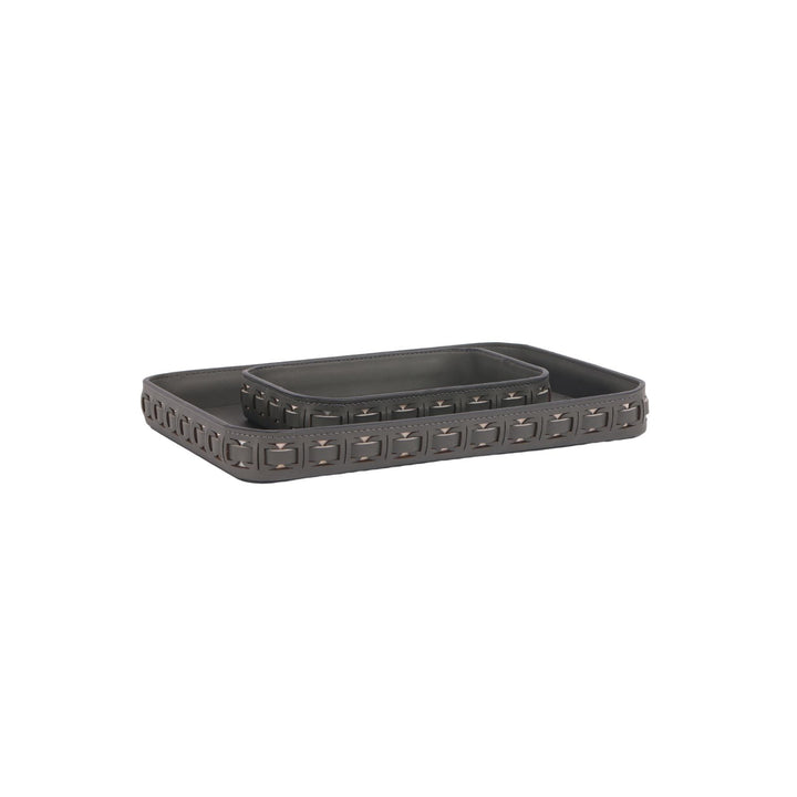 Tessuto Charcoal Rectangular Leather Tray - Large