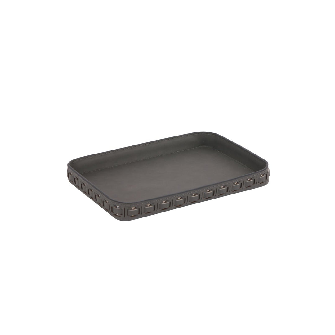 Tessuto Charcoal Rectangular Leather Tray - Large