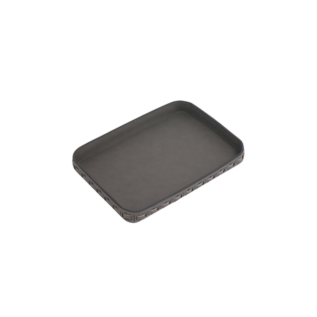 Tessuto Charcoal Rectangular Leather Tray - Large