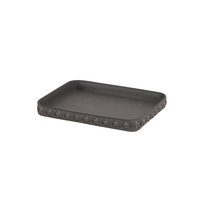 Tessuto Charcoal Rectangular Leather Tray - Large