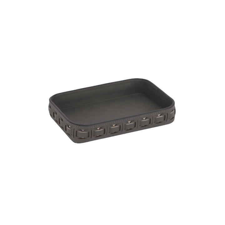 Tessuto Charcoal Rectangular Leather Tray - Small
