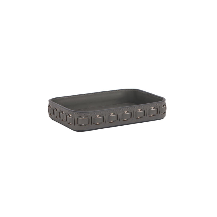 Tessuto Charcoal Rectangular Leather Tray - Small