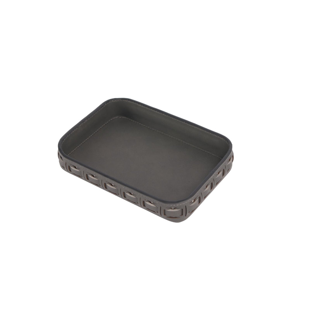 Tessuto Charcoal Rectangular Leather Tray - Small