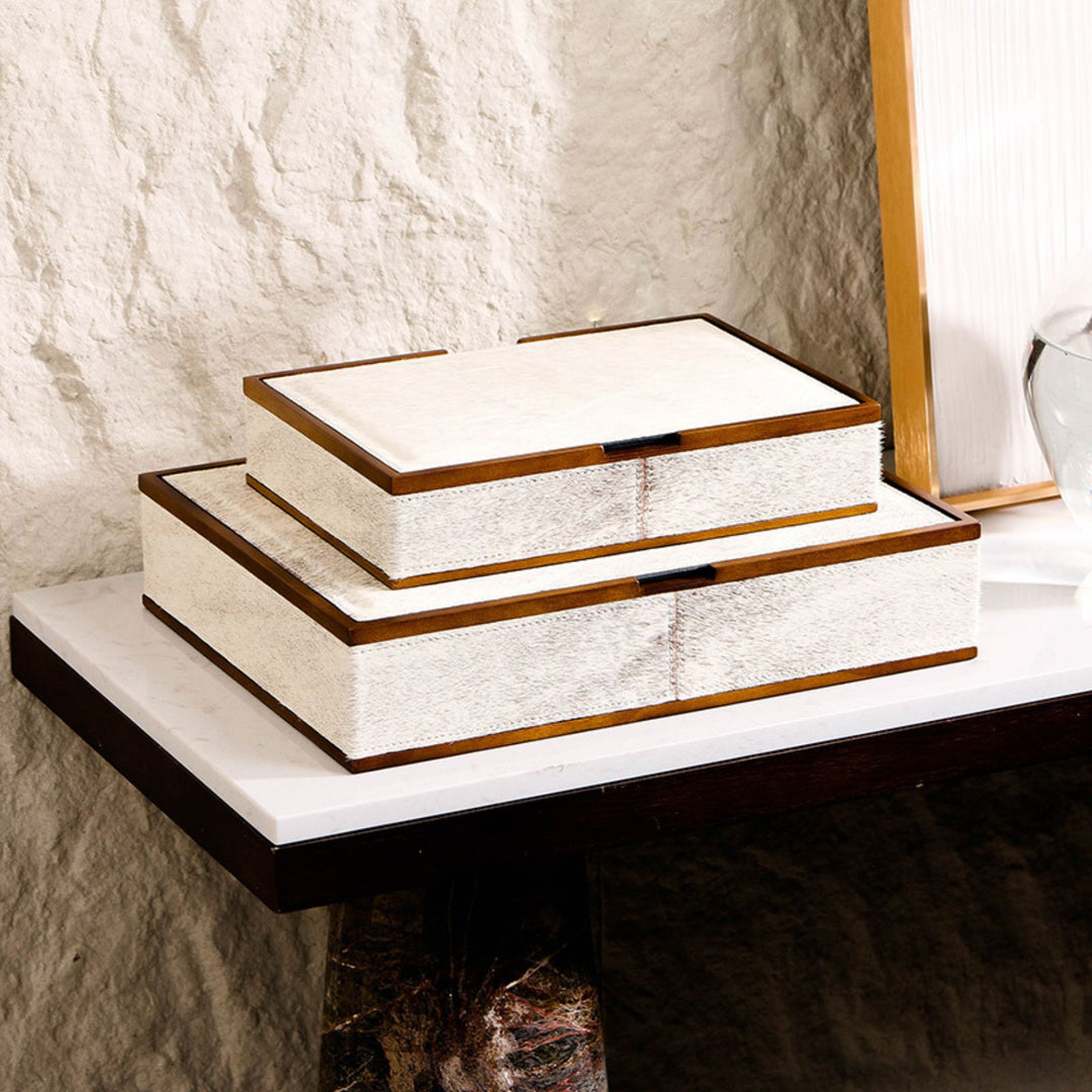 Nashwood Cream & Brown Faux Hide Box-  Large