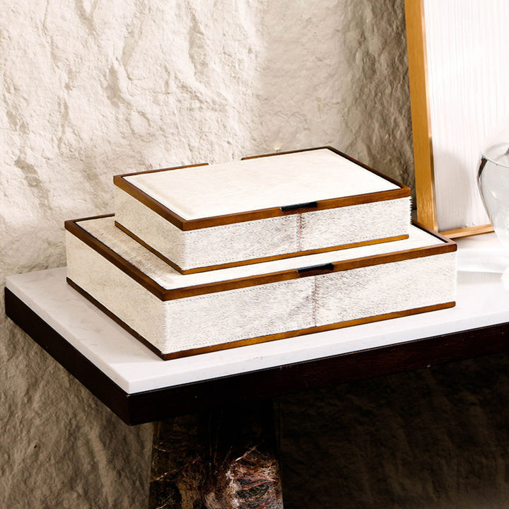 Nashwood Cream & Brown Faux Hide Box-  Large