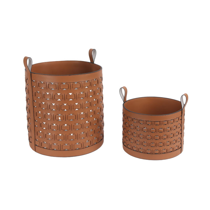 Cesta Woven Tan Leather Basket - Large
