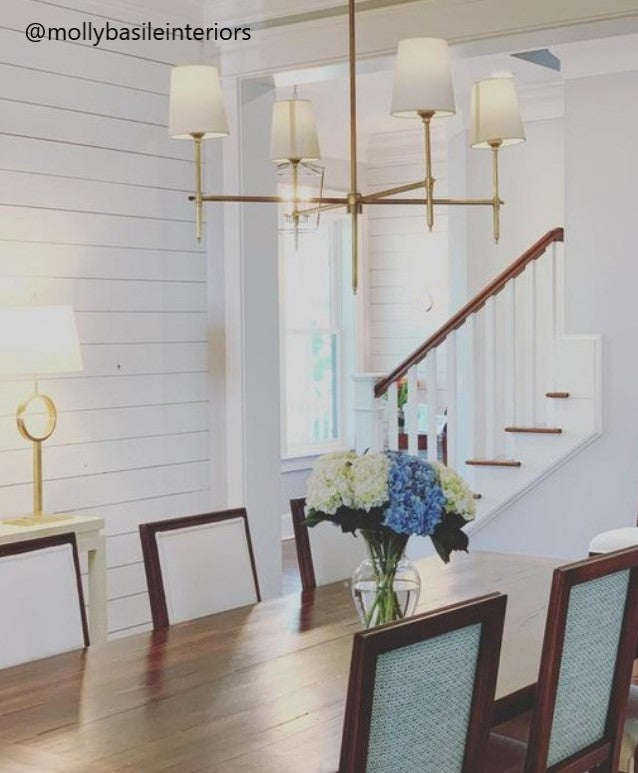 Bryant Large Chandelier in Hand-Rubbed Antique Brass with Linen Shades