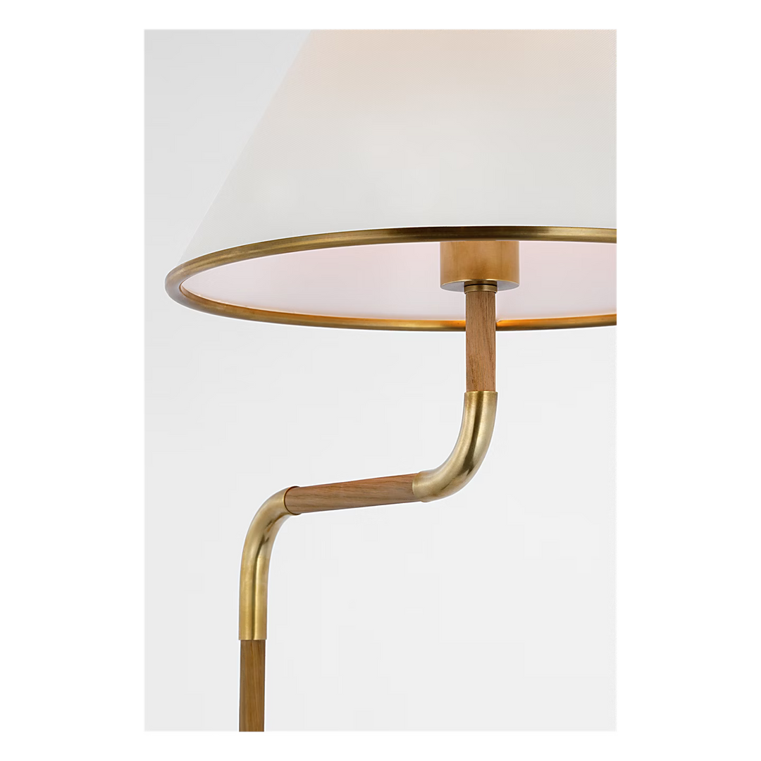 Rigby Medium Bridge Arm Floor Lamp in Soft Brass & Natural Oak
