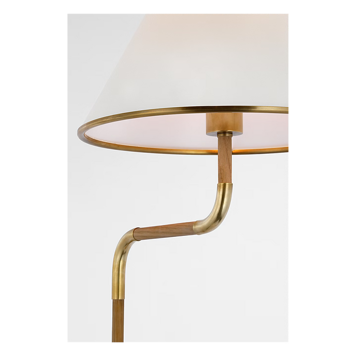 Rigby Medium Bridge Arm Floor Lamp in Soft Brass & Natural Oak