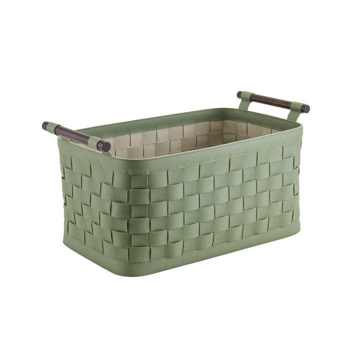 Sage Green Woven Leather Basket