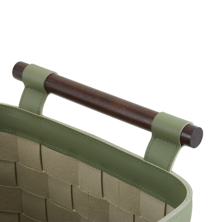 Sage Green Woven Leather Basket