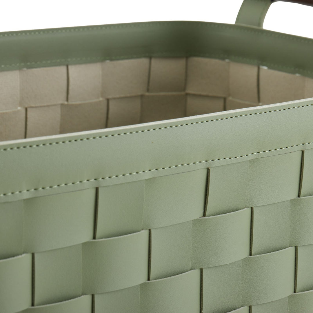 Sage Green Woven Leather Basket