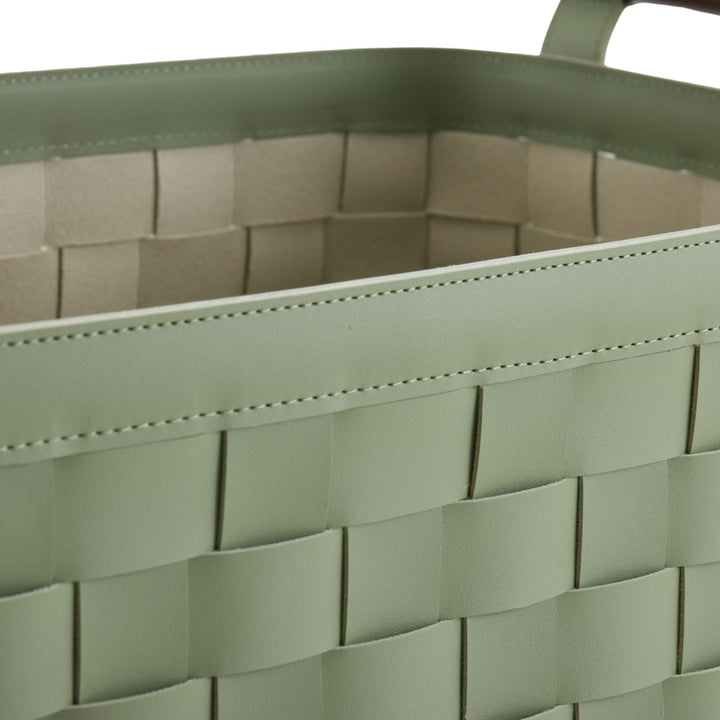 Sage Green Woven Leather Basket