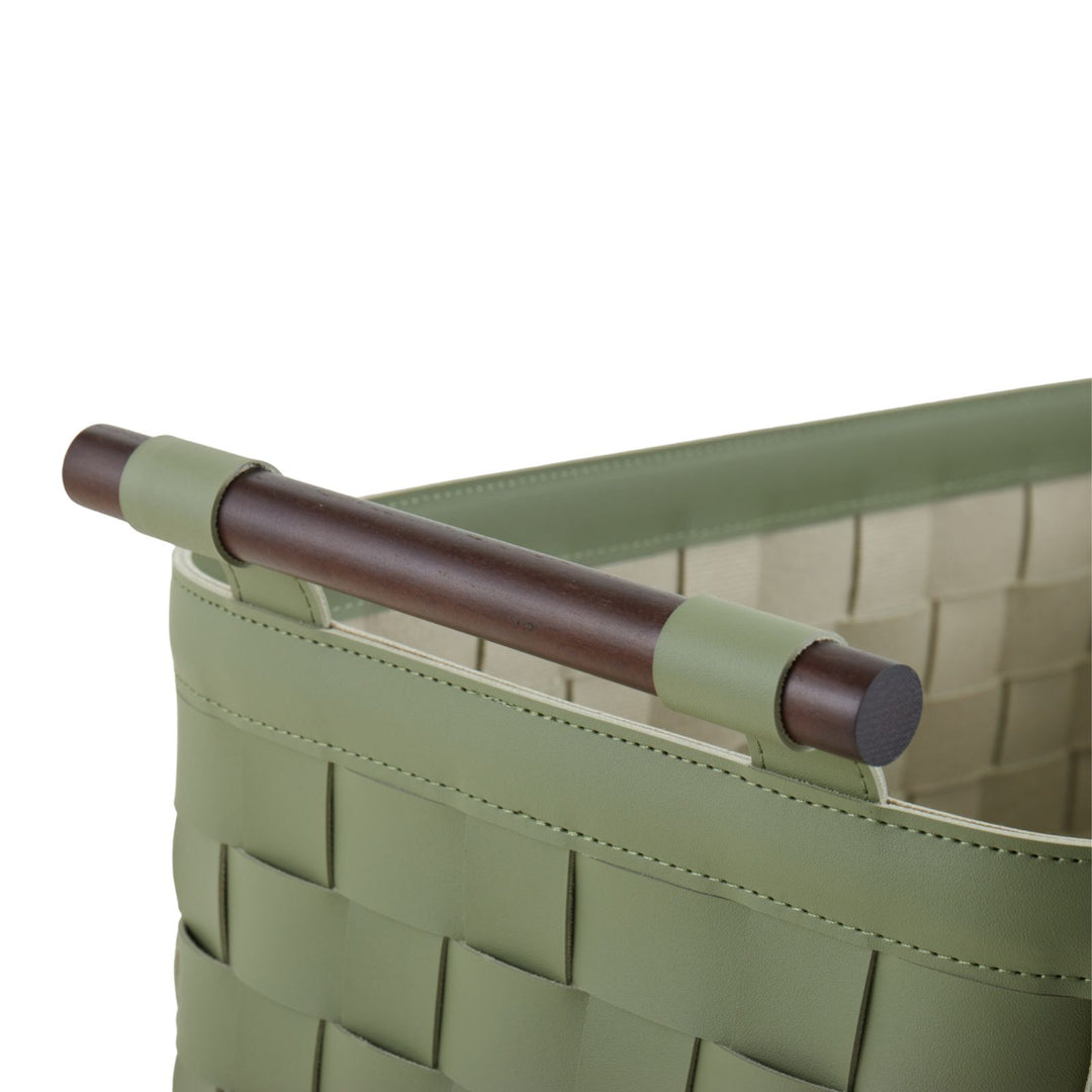Sage Green Woven Leather Basket
