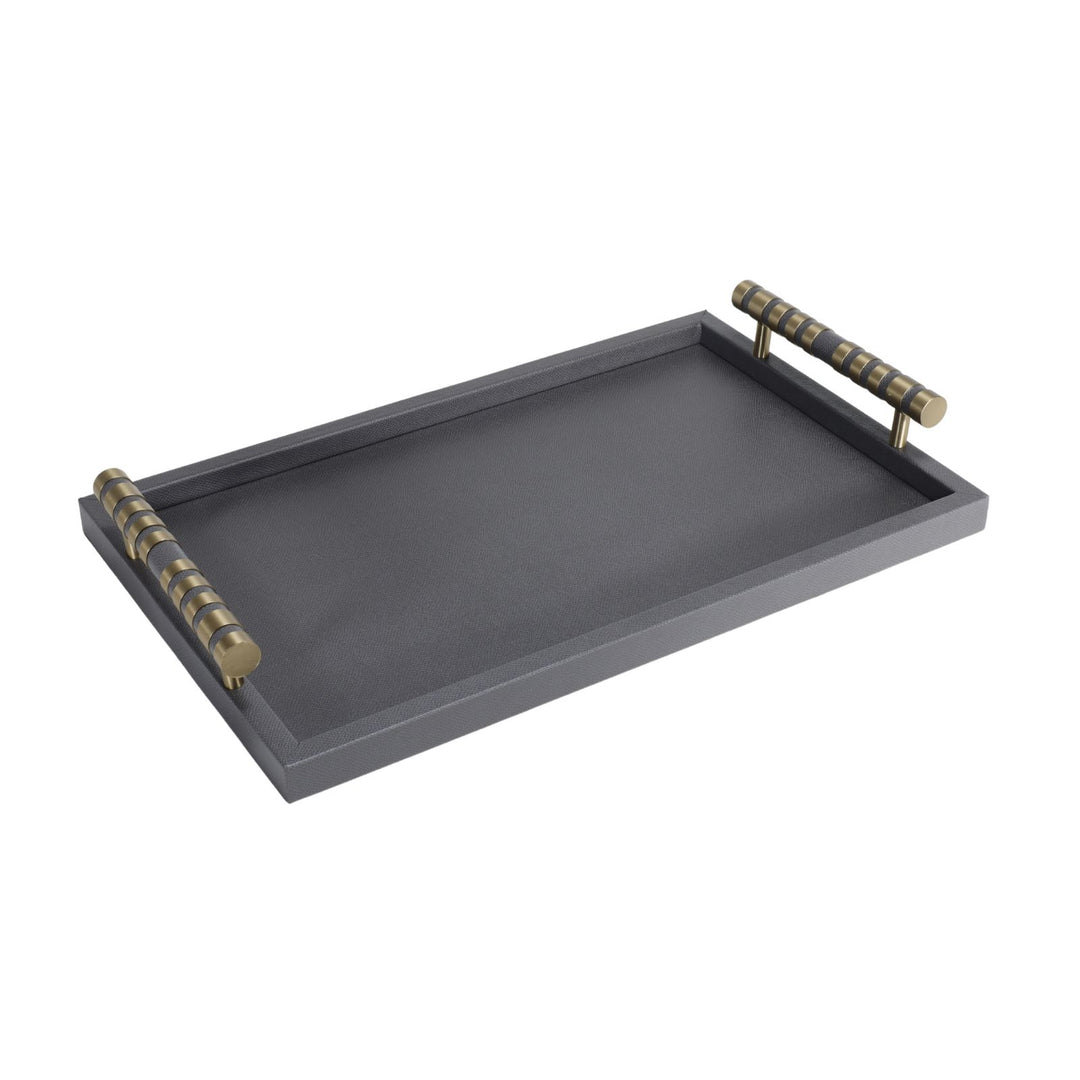 Cambridge Rectangular Black Faux Leather Tray with Brass Detailed Handle