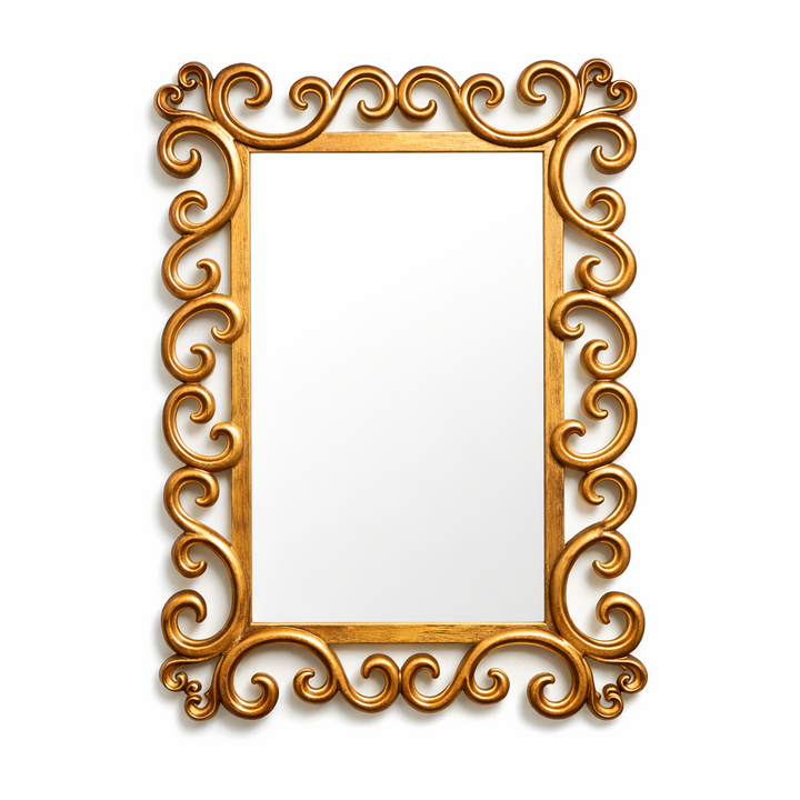 Edward Gold Mirror with Swirl Carving