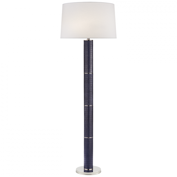 Upper Fifth Floor Lamp in Navy Blue Faux Croc with Silk Shade