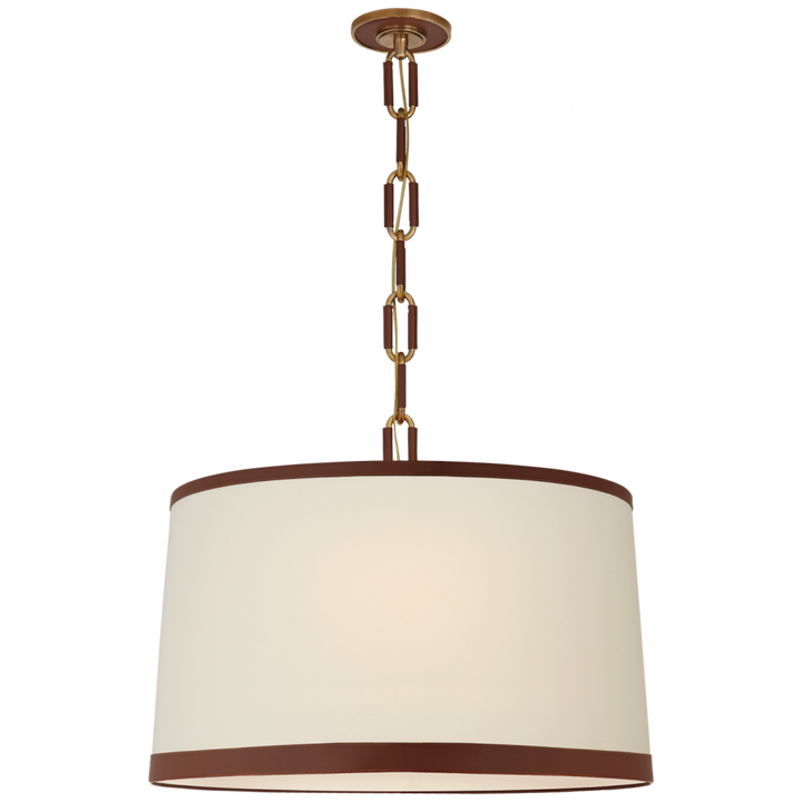 Cody Large Hanging Shade in Natural Brass &amp; Saddle Leather