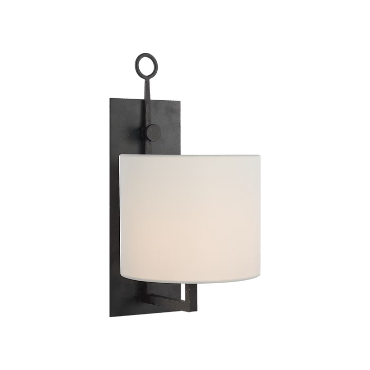 Aspen Iron Wall Lamp in Black Rust with Linen Shade