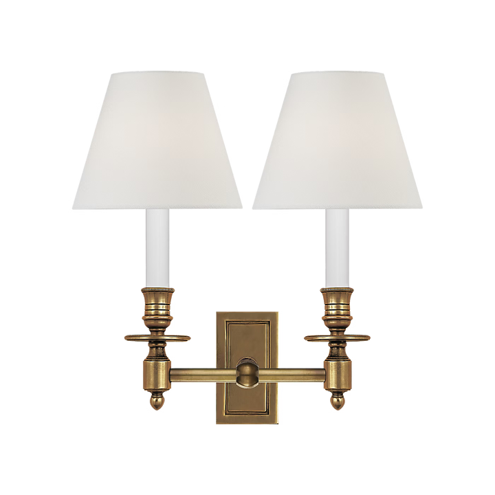 French Double Library Sconce in Hand-Rubbed Antique Brass